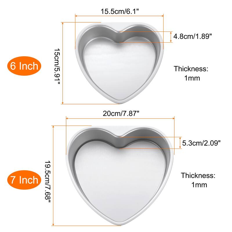 Heart Shaped Cake Pan with Removable Loose Bottom Aluminum Baking Pan - Silver - 6"/8"