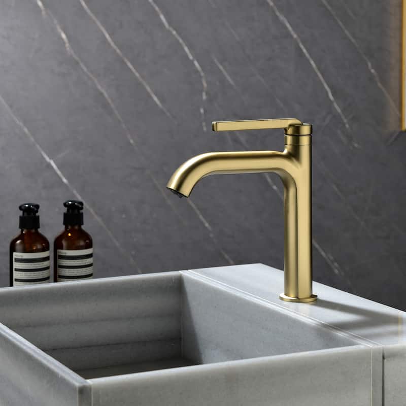 Single Handle Bathroom Sink Faucet Brass Modern 1 Holes Bathroom Vanity Basin Taps Brushed Gold