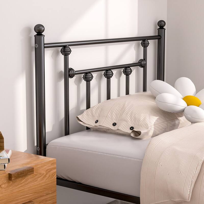 14 Inch Metal Victorian Platform Bed Frame with Headboard and Footboard, Heavy Duty Mattress Foundation with Steel Slats Support