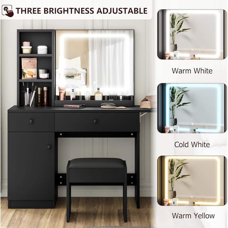 Vanity Desk with Mirror and LED Light