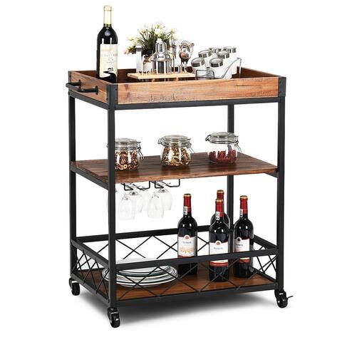 Costway 3 Tier Rolling Kitchen Trolley Island Cart Serving Dining