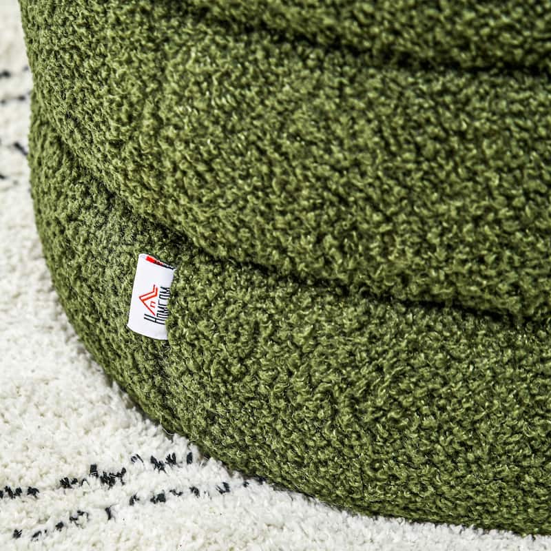 HOMCOM Modern Round Ottoman, Teddy Fleece Fabric Upholstered Foot Stool with Padded Seat for Living Room, Entryway, Green