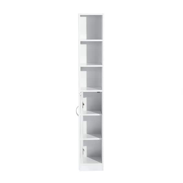 White Bathroom Storage with Shelf Narrow Corner Floor