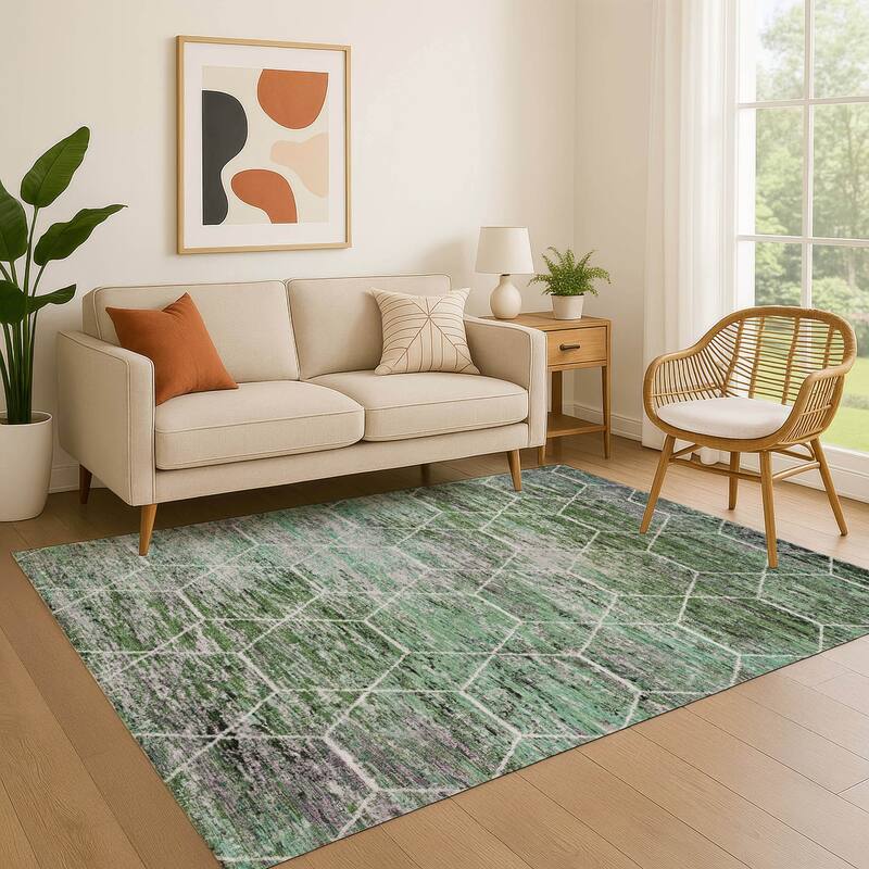 Premium Washable Super Soft Geo Abstract Mayfield Rug - Green - 2'6" x 3'10"