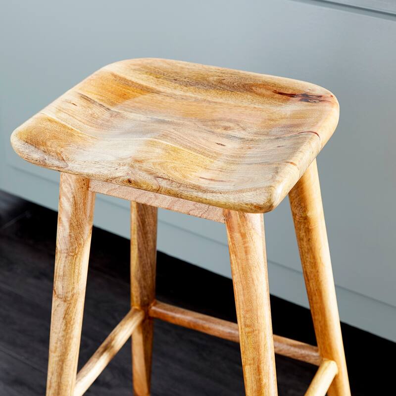 Brown Wood Bar Stool with Footrest
