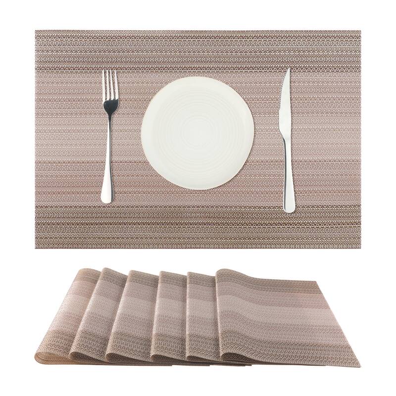Placemats Set of 6 Washable Vinyl Place Mats PVC Weave Table Mats - 18x12 inch - Coffee