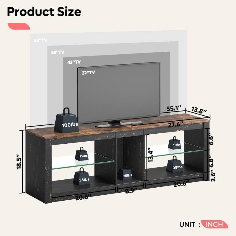 55 inch Entertainment Center LED TV Stand up to 65 Inch TVs for Living Room - 55 inches