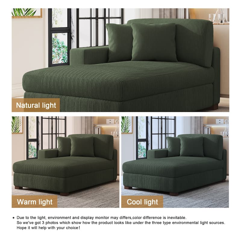 Modern Corduroy Indoor Chaise Lounge Couch with Pillows