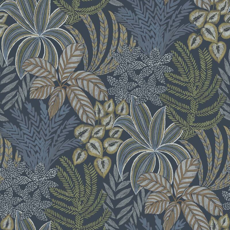 A-Street Prints Sumner Navy Woodland Botanical Wallpaper