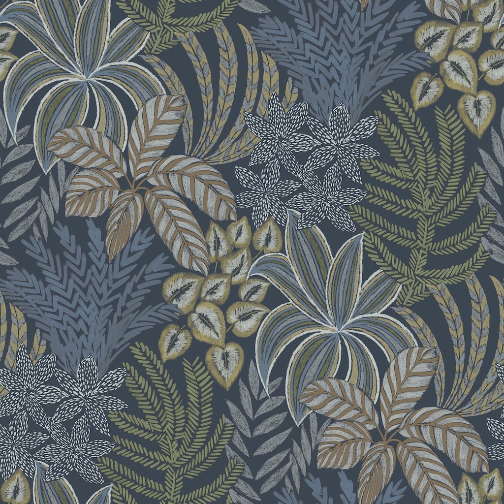 A-Street Prints Sumner Navy Woodland Botanical Wallpaper