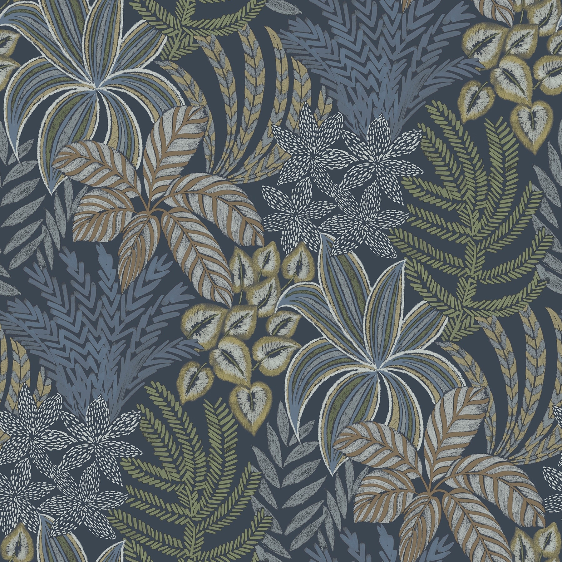 A-Street Prints Sumner Navy Woodland Botanical Wallpaper