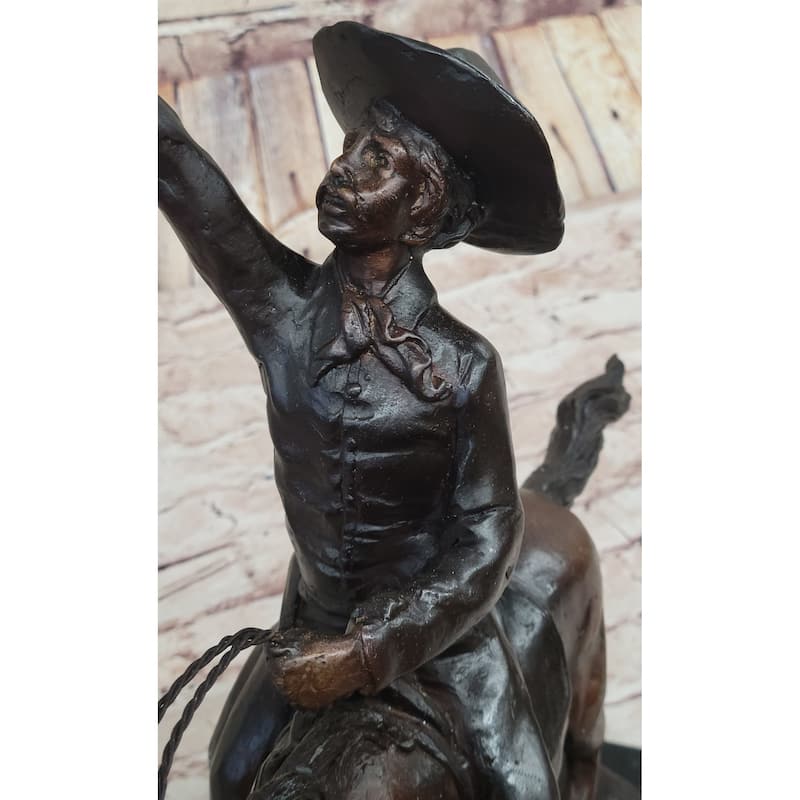 Will Rogers Cowboy On Imitative Horseback Bronze Sculpture Statue Figure Russell Western 16 Inches X 17 Inches