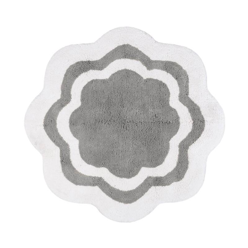Sherry Kline 32" Scalloped Edge Round Bathmat Two Tone Color - White/Grey Center