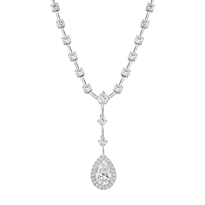 Auriya 14K Gold Lab Grown Station Diamond Lariat Pear Necklace 4 1/6ct. tw. (F-G VS) - White