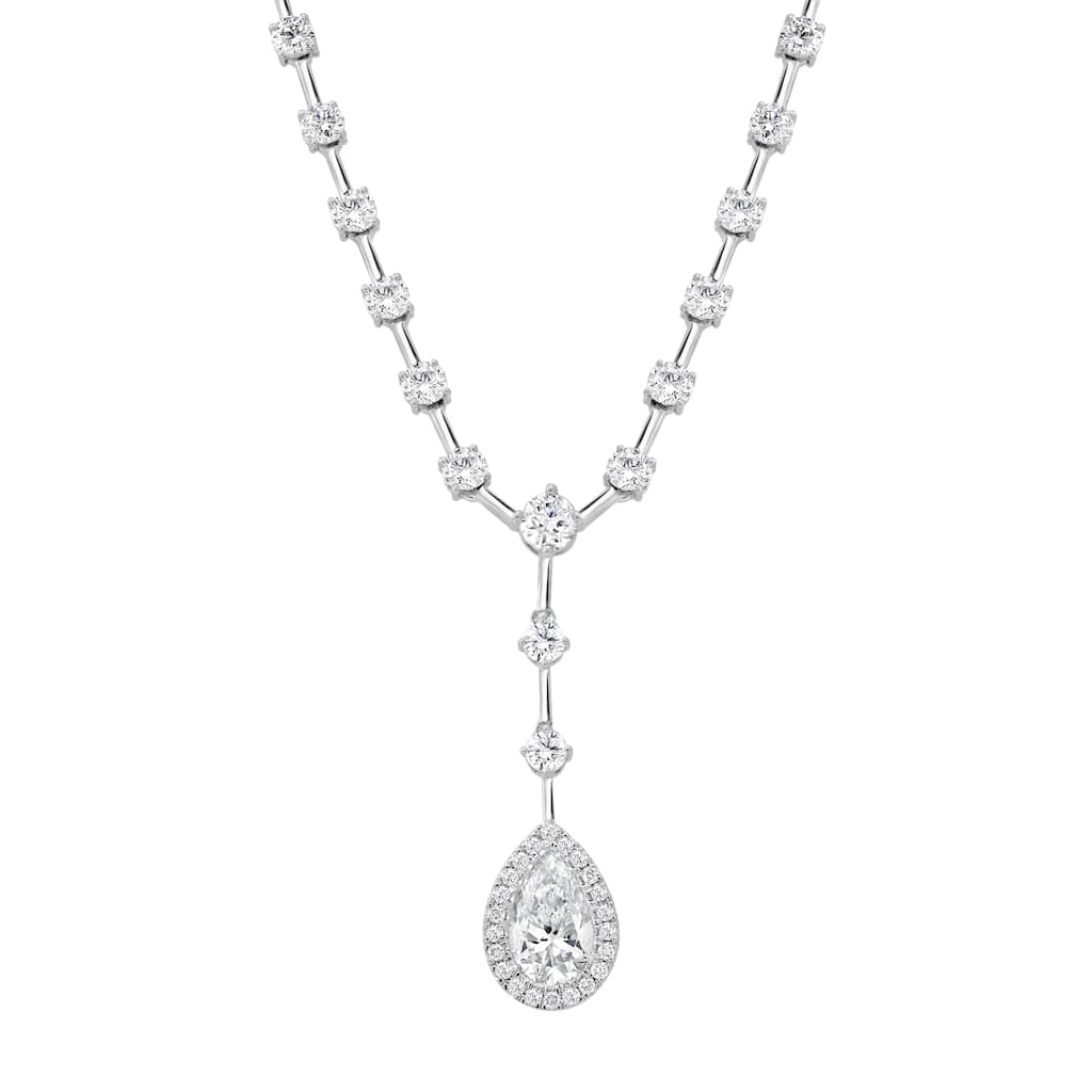 Auriya 14K Gold Lab Grown Station Diamond Lariat Pear Necklace 4 1/6ct. tw. (F-G VS)