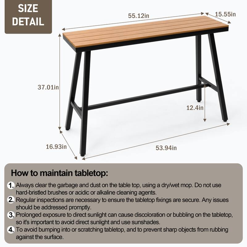 Pellebant Outdoor Bar Table Patio Rectangular