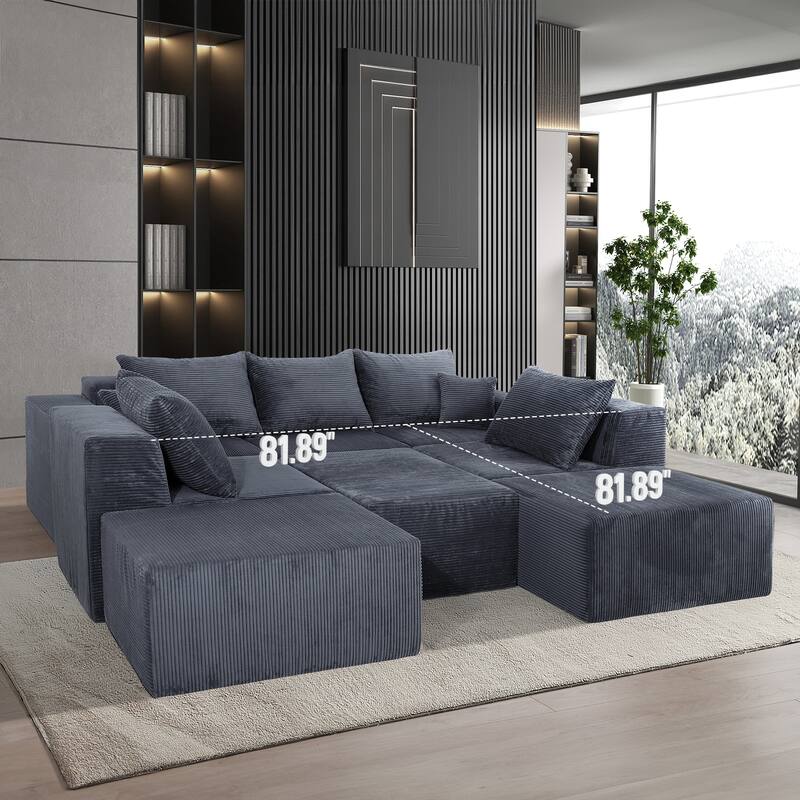 GDFStudio - 8-Piece Modular U-Shaped 155" Sectional Sofa with Chaise Lounge and Bed