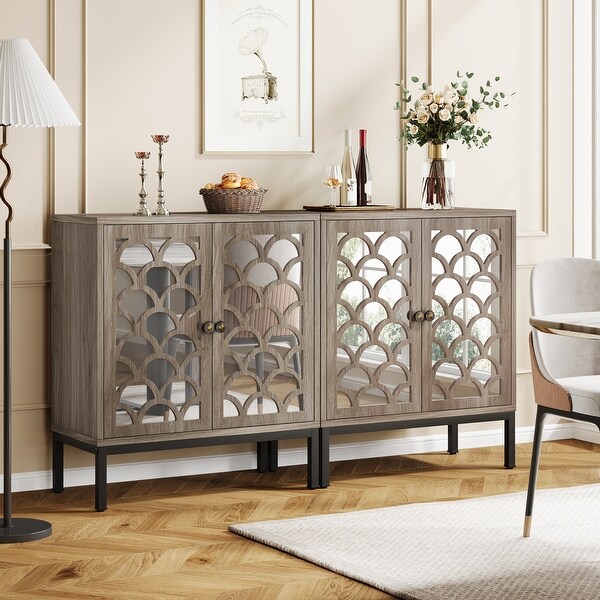 Set of 2 Mirrored Sideboard Buffet Cabinet with Doors and Adjustable Shelves On Sale Bed Bath Beyond 41344594