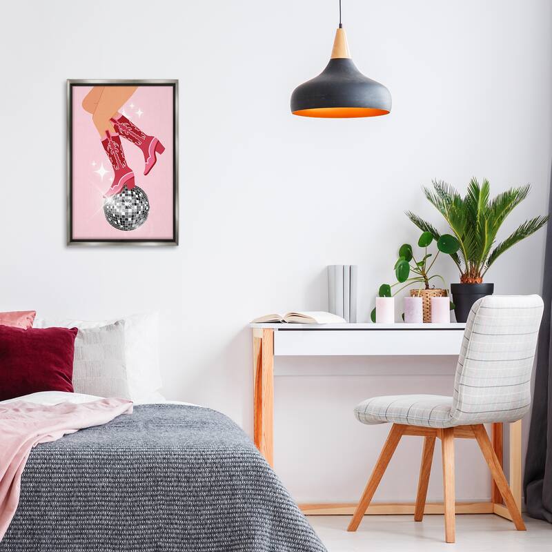 Stupell Balancing Disco Cowgirl Framed Floater Canvas Wall Art Design By LSR Design Studio