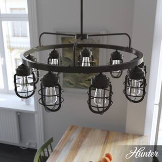 Hunter Starklake 9-Light Chandelier - Dining Room, Entry - Industrial, Wheel, Rustic, Caged