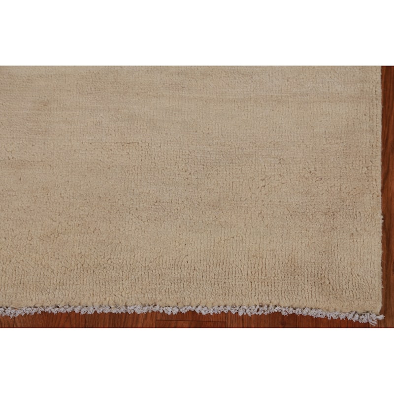 Hand Knotted Oriental 100% Wool Carpet Modern Solid Beige & Ivories Gabbeh Runner Rug - 8' 2'' X 2' 7''