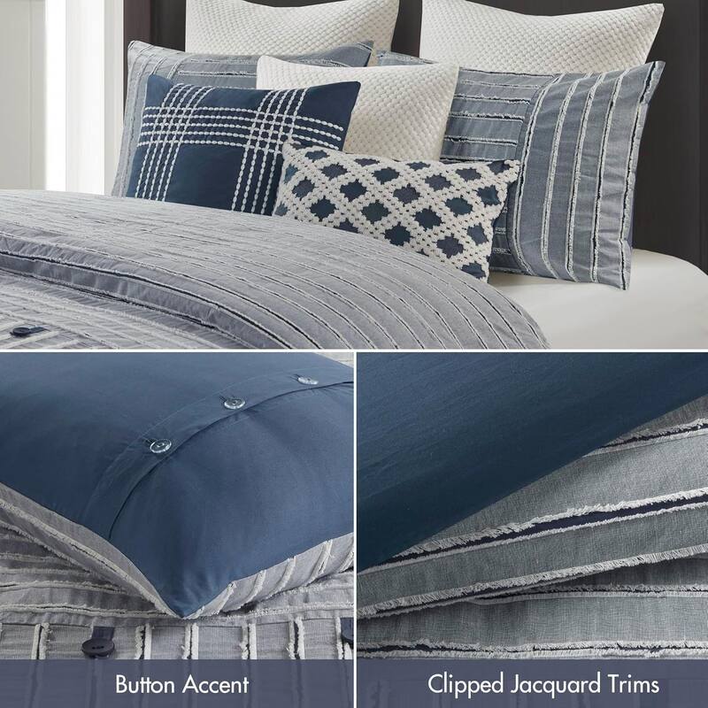 Madison Park Signature Essence Oversized Cotton Clipped Jacquard Comforter Set with Euro Shams and Throw Pillows