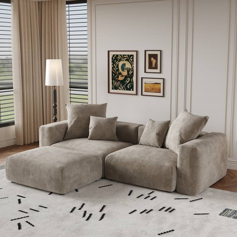 102'' Oversize Corduroy Cloud Couch Sectional Loveseat Sofa with Ottoman