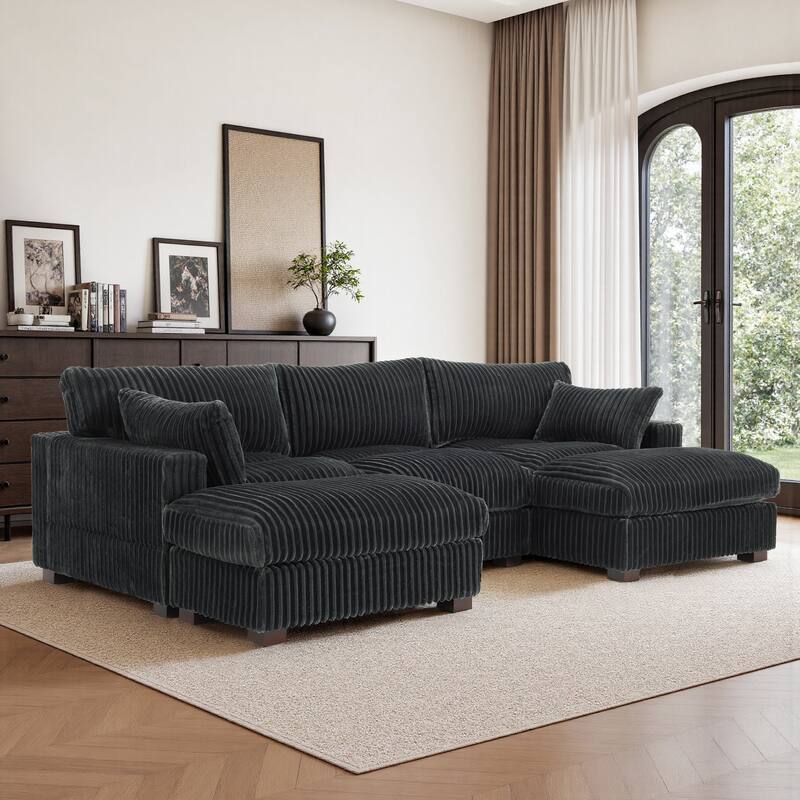Modren Plush Oversized Modular Sectional Sofa Set with Chaise&Ottoman. - 4-piece/Grey - Right Facing