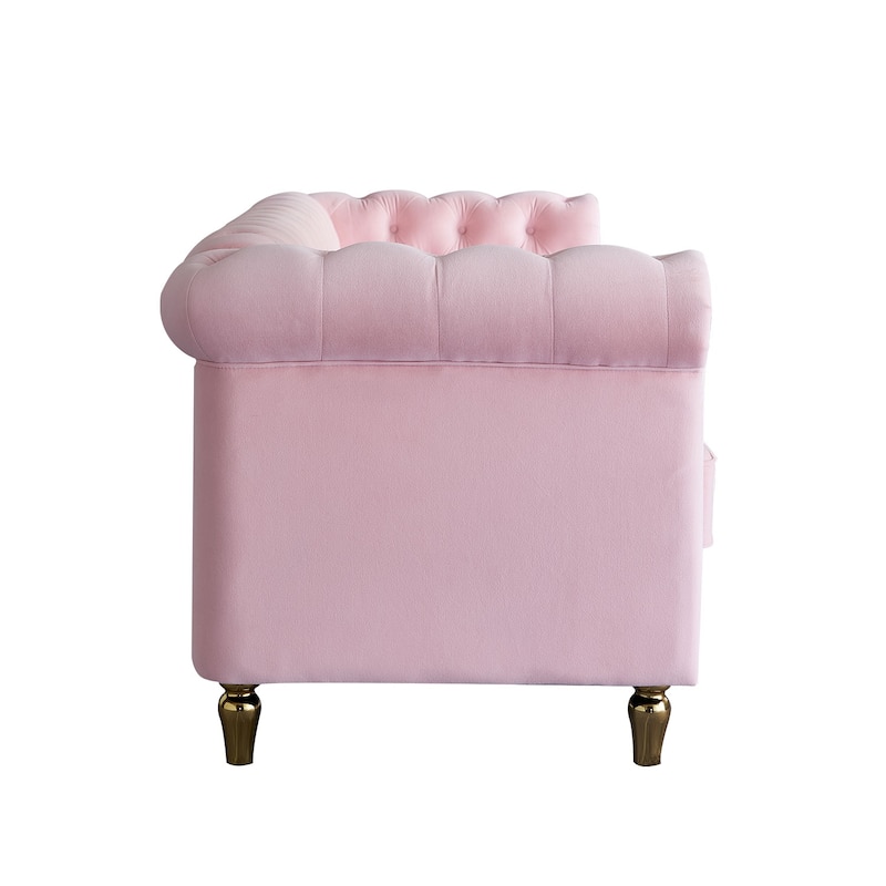 Chesterfield Velvet Sofa with Golden Decorative Strip for Living Room