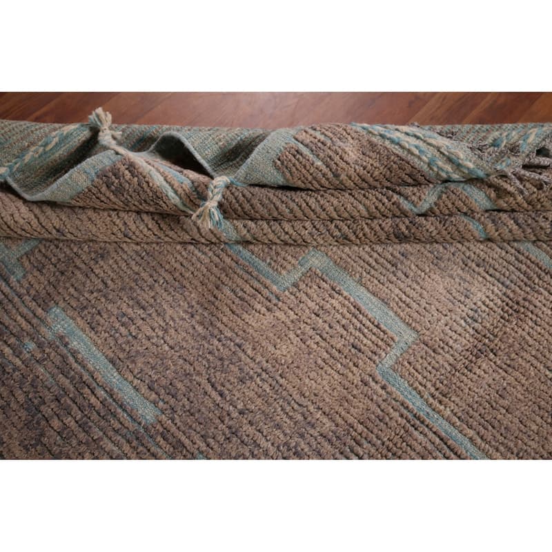 Brown Moroccan Abstract Area Rug Hand-Knotted Wool Carpet - 8'9"x 11'11"