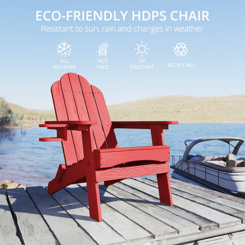 All-Weather Folding Plastic Outdoor Patio Adirondack Chairs With Cup Holder Set of 2 - 35"D x 30"W x 36.2"H