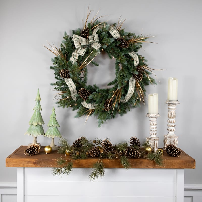 Pre-Lit Blue Spruce Artificial Christmas Wreath 48-Inch Clear Lights - 48"
