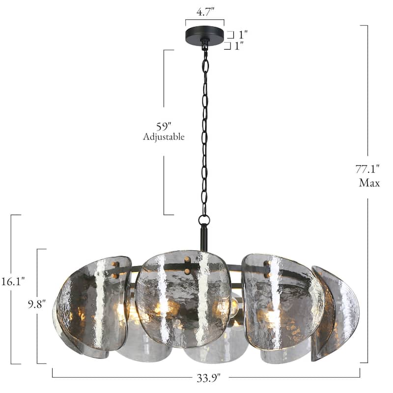 Kasy Modern 8-Light Drum Smoky Glass Chandelier Wagon Wheel Lights for Dining Living Room Bedroom