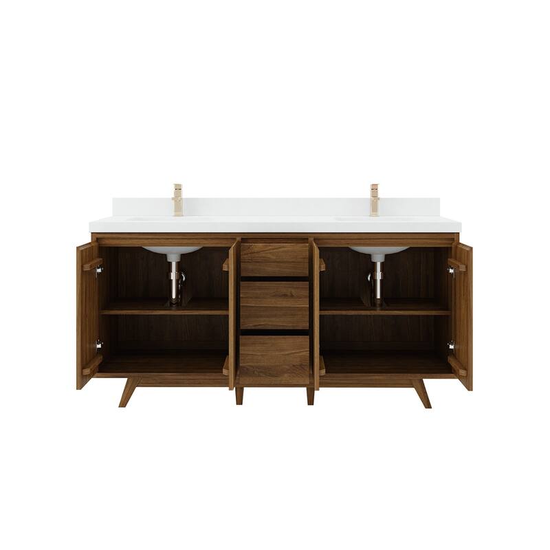 Willow Collections 72 in. W x 22 in. D s Madison Teak Double Sink Bathroom Vanity with Countertop