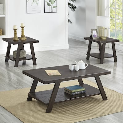 Modern Storage 3-Piece Coffee Table Set with Shelf and Splayed Legs for Living Room