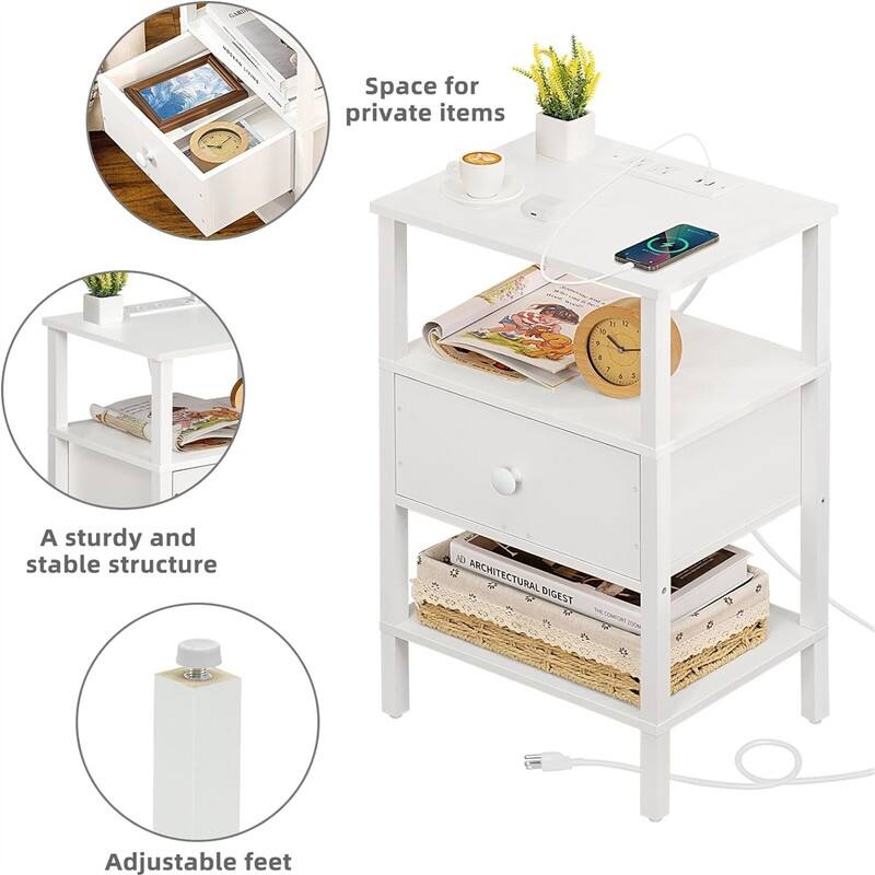 Nightstand Set of 2 with Charging Station and USB Ports