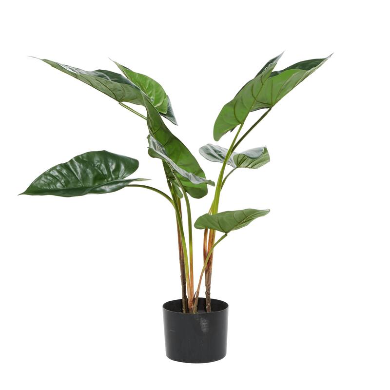 Faux Foliage Bird of Paradise or Anthurium Artificial Plant with Realistic Leaves and Black Pot - Green - Roche River Decor