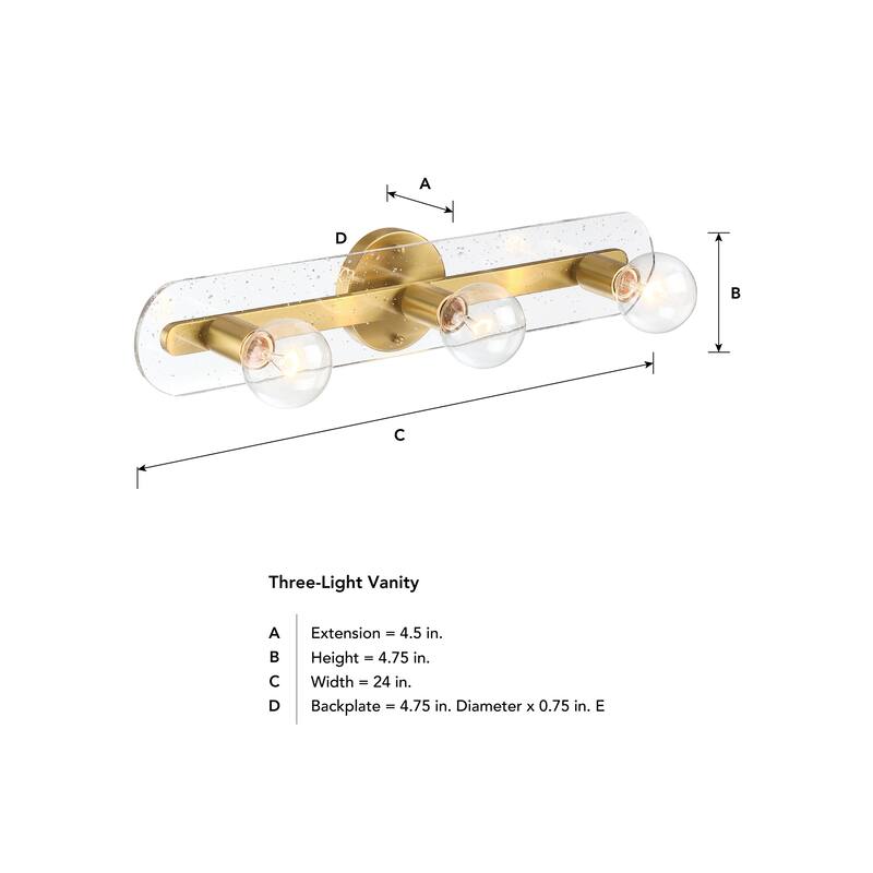Demi 24 in. 3-Light Brushed Gold Vanity Light with Artisan Cast Glass Shade for Bathrooms