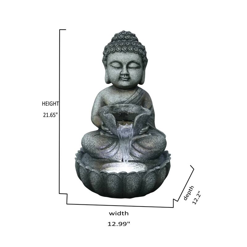 LED Lighted Sitting Buddha Outdoor Garden Water Fountain - 21.75"