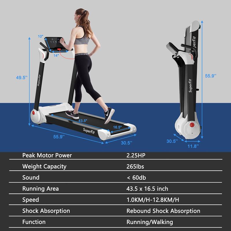SuperFit 2.25HP Folding Electric Motorized Treadmill w/ Speaker - 55.9" x 30.5" x 49.5"