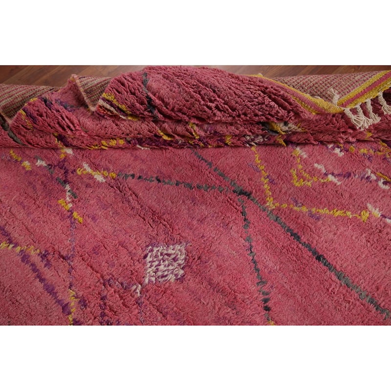 Pink Plush Moroccan Area Rug Handmade Wool Carpet - 7'11" x 10'10"
