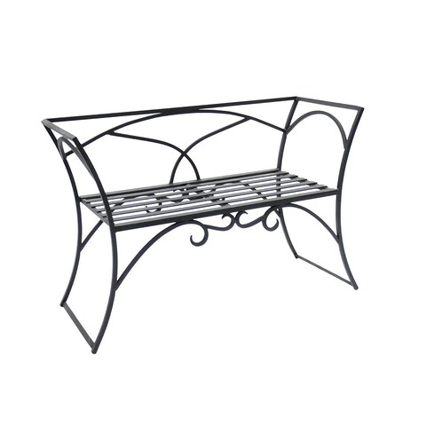 Achla Designs Wrought Iron Curved Arbor Bench With Backrest, 26.5 Inch Tall, Black Powder Coat Finish