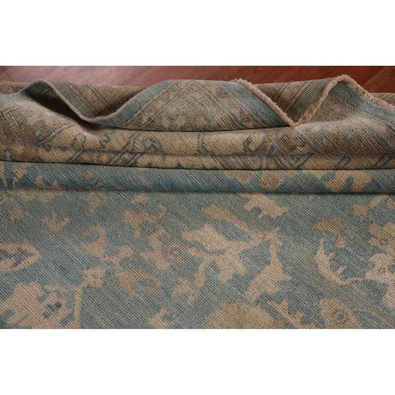 Floral Vegetable Dye Blue Oushak Turkishrug Hand-Knotted Wool Carpet - 9'7"x 13'3"