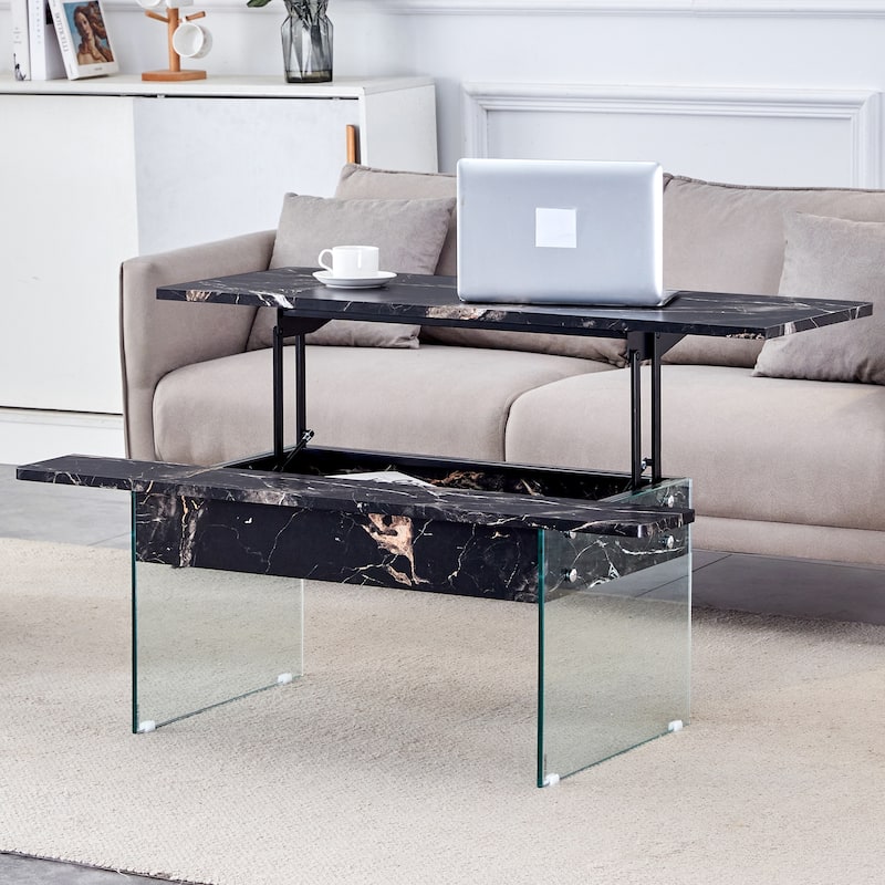 Modern Multifunctional Lift Coffee Table with Storage Space, Non-slip Feet and Lift Top, for Living Room