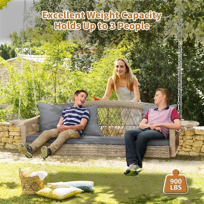 3-Seat Outdoor Porch Swing with Cushions, 900 LBS Capacity, Hanging Chains for Deck, Backyard, Lawn