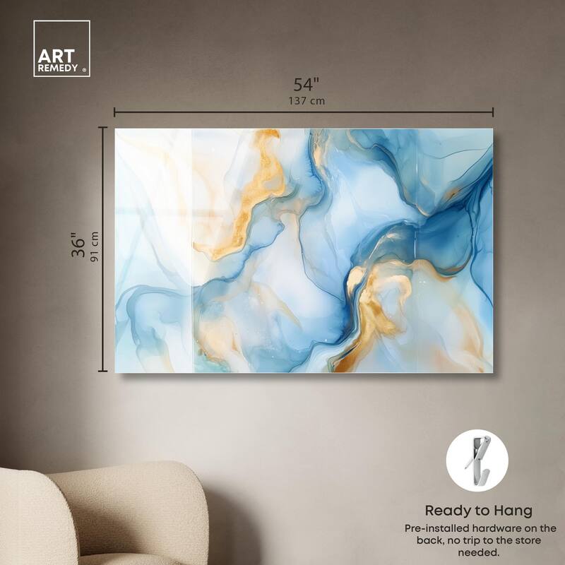 Blue Veined Gold Acrylic by Art Remedy, Ready to Hang