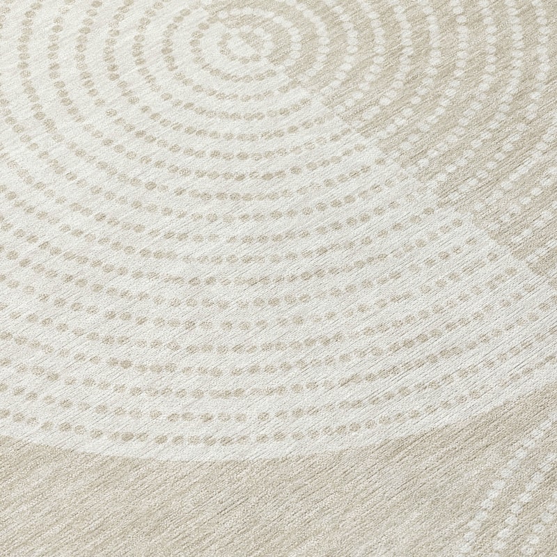 Machine Washable Indoor/ Outdoor Casual Circles Chantille Rug