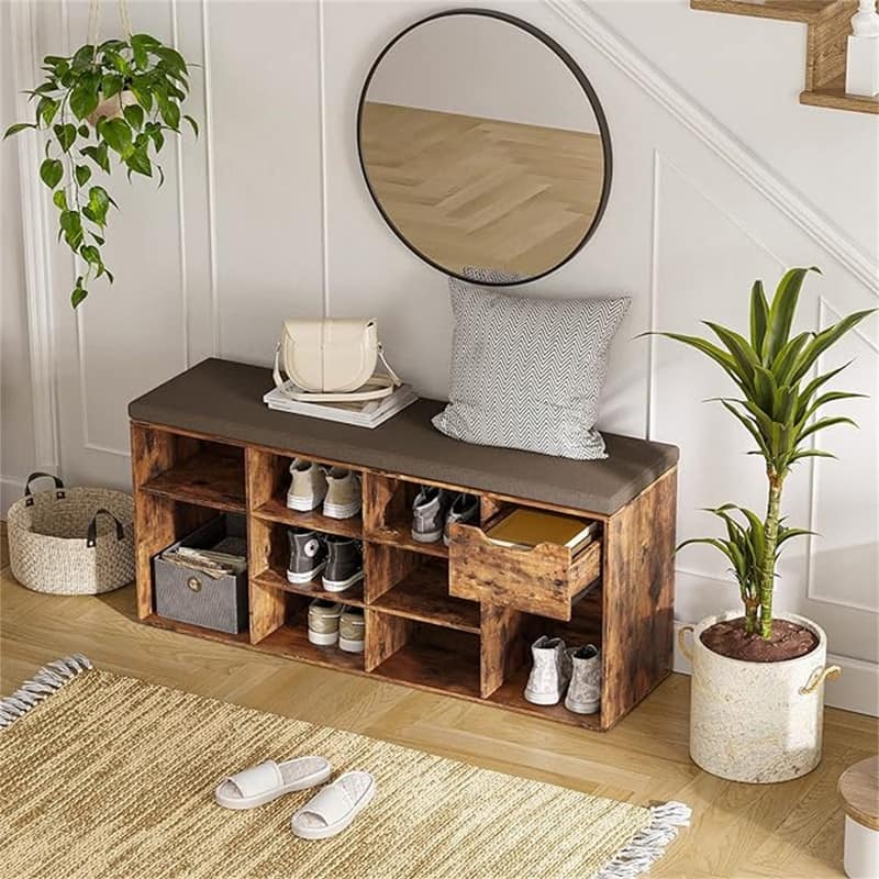 Shoe Bench - 11.8"D x 40.9"W x 18.9"H - Rustic Brown