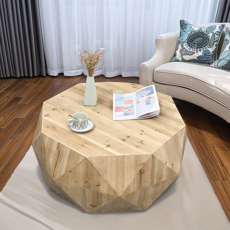 Embossed Pattern Design American Retro Style Coffee Table - Natural