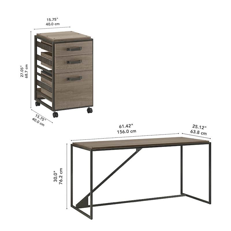 Bush Furniture Refinery 62W Industrial Desk with 3 Drawer Cabinet
